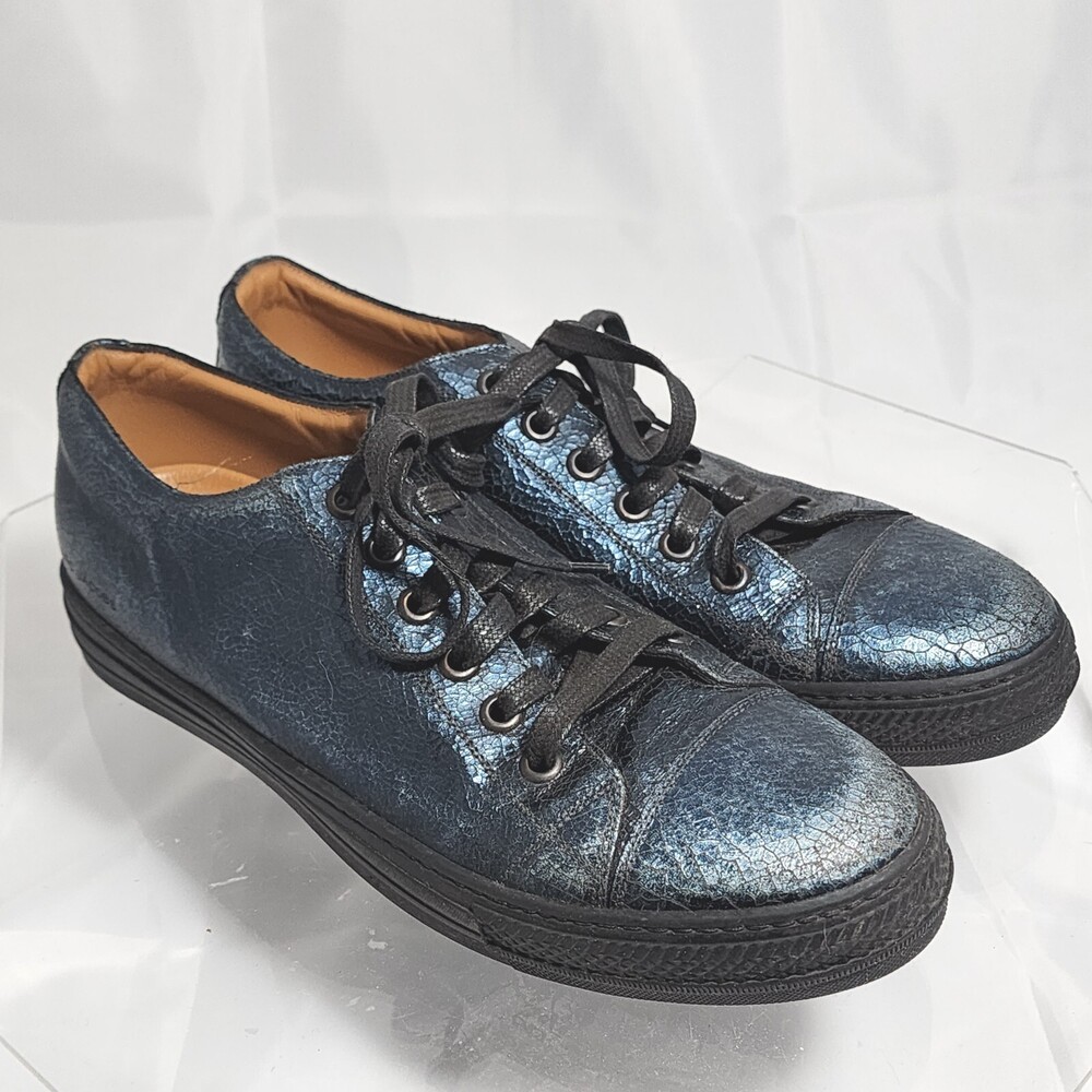 Marc Jacobs Teal Blue Textured Leather Sneakers Men 10/44 Made In Italy